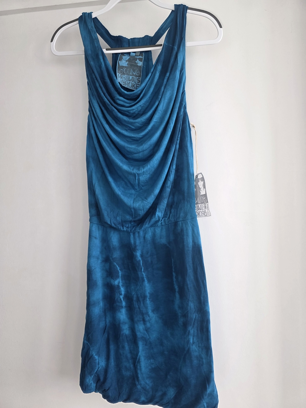 Young Fabulous & Broke Teal Midi Dress with Draped Cowl